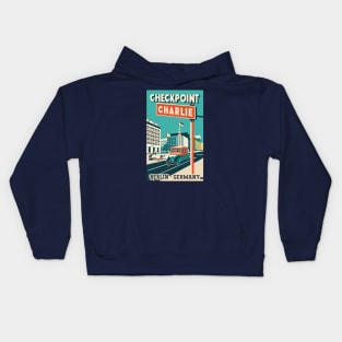 A Vintage Travel Art of Checkpoint Charlie in Berlin - Germany Kids Hoodie